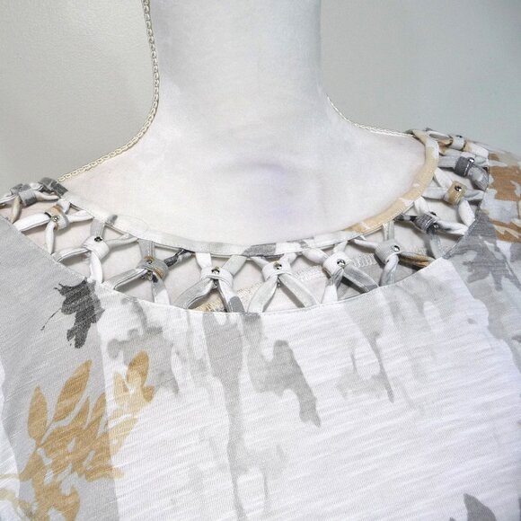 FALL FLORAL GRAY TAN WHITE BLOUSE XL PETITE - Picture 2 of 12